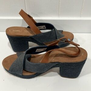 TOM’s Ibiza sandals Blue Tan Canvas Vegan platform size 12